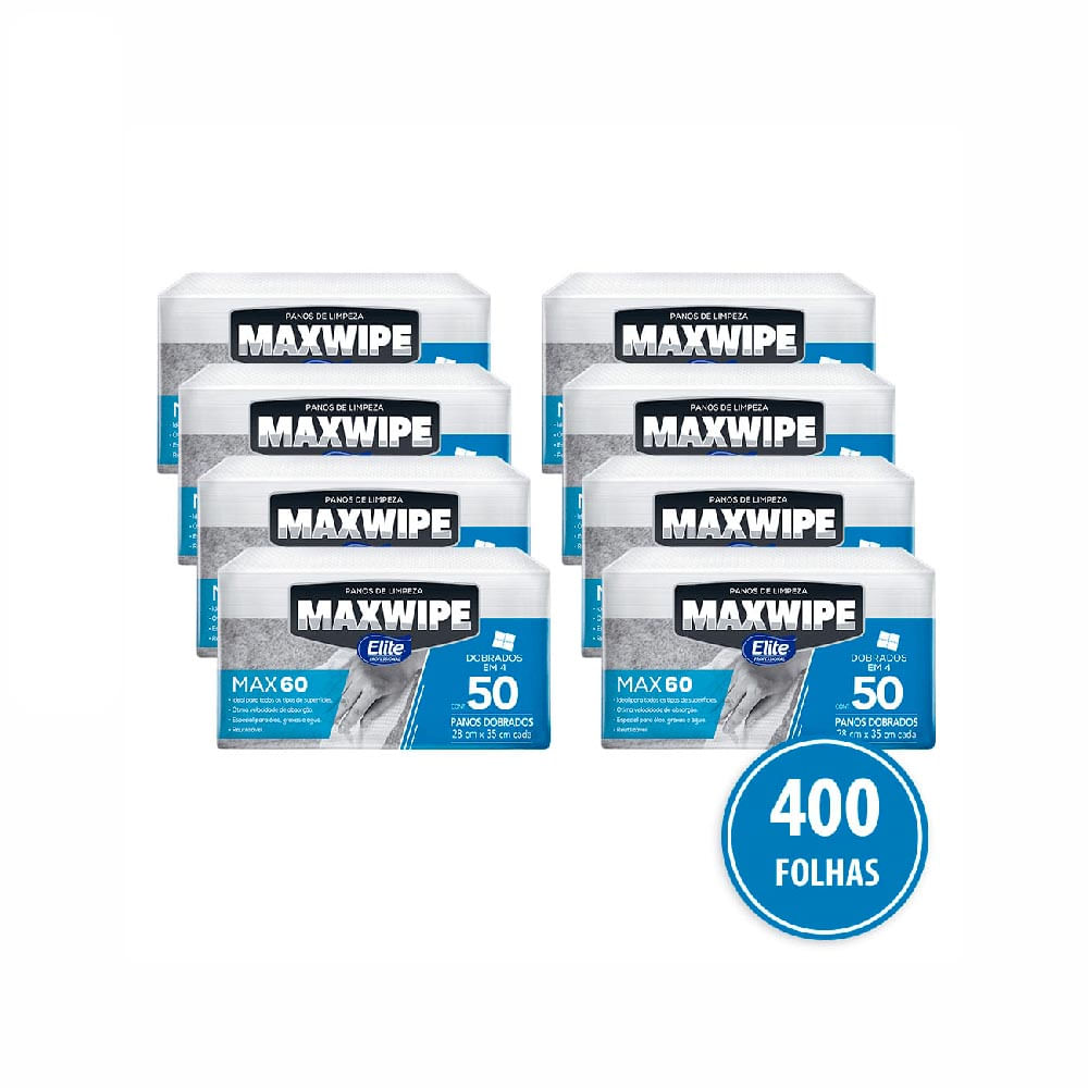 Kit Pano De Limpeza Reutilizável Maxwipe Elite Max60 Dobrado com 400 Folhas