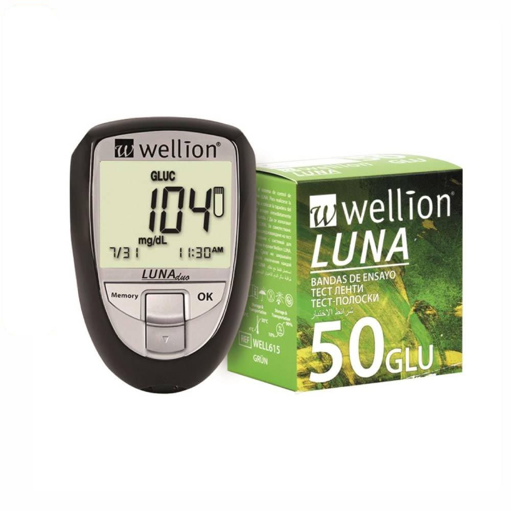 Medidor de Glicose Luna Preto + 50 Tiras de Glicose Wellion