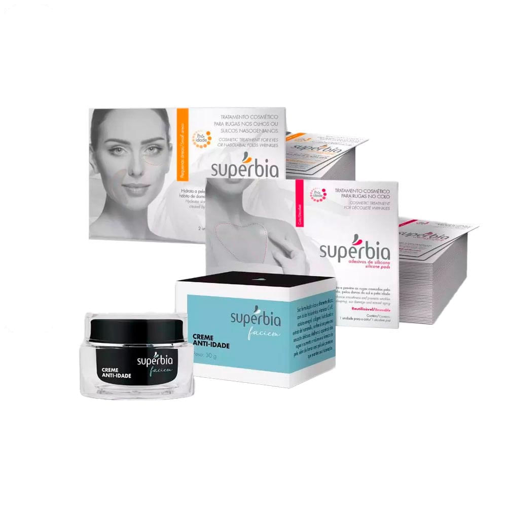 Kit Adesivos de Silicone para Rugas no Colo e Bigode Chinês e Creme Anti-idade Supérbia
