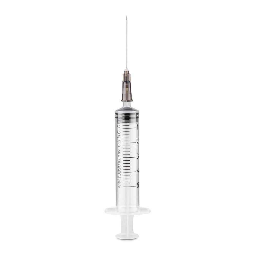 Seringa Luer Slip 5ml Com Agulha Caixa com 100 Unidades Multi Saúde HC448