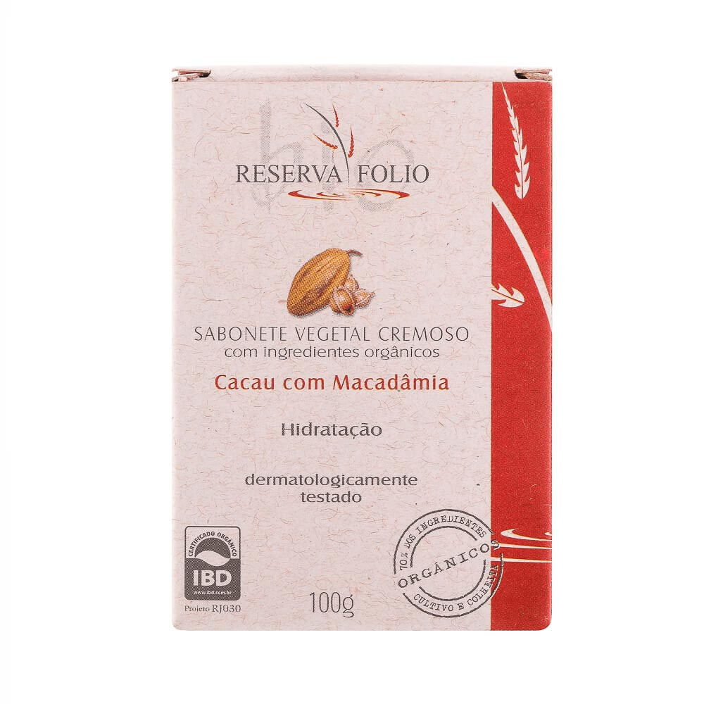 Sabonete Em Barra Vegetal Orgânico Reserva Folio Cacau Com Macadâmia 100G