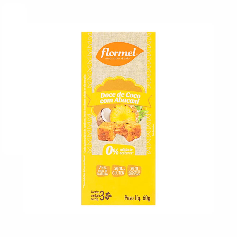 Doce De Abacaxi Com Coco Zero Açúcar 3 Unidades Flormel 60g
