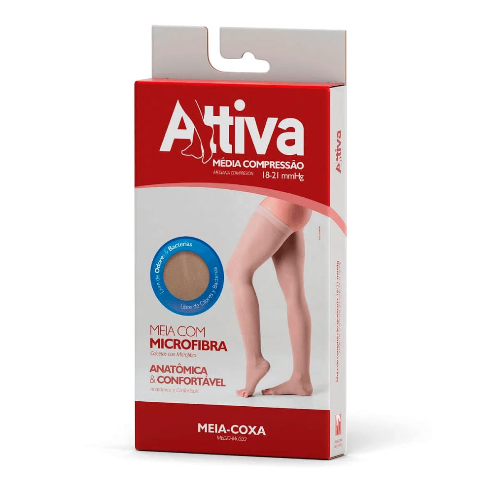 Meia Attiva Média Compressão 18-21 Mmhg Coxa Natural Escuro Tam Gg