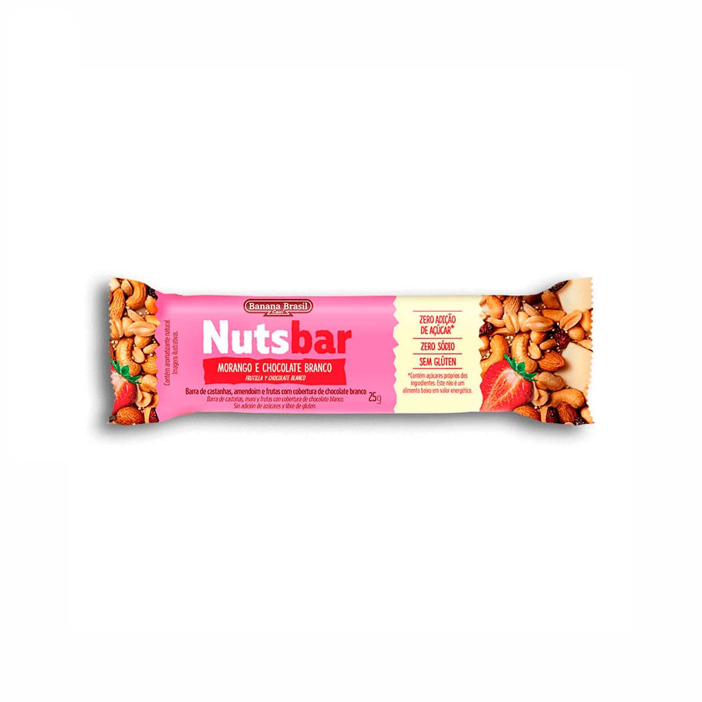 Nuts Bar Castanhas Morango e Choco Branco Banana Brasil 25g