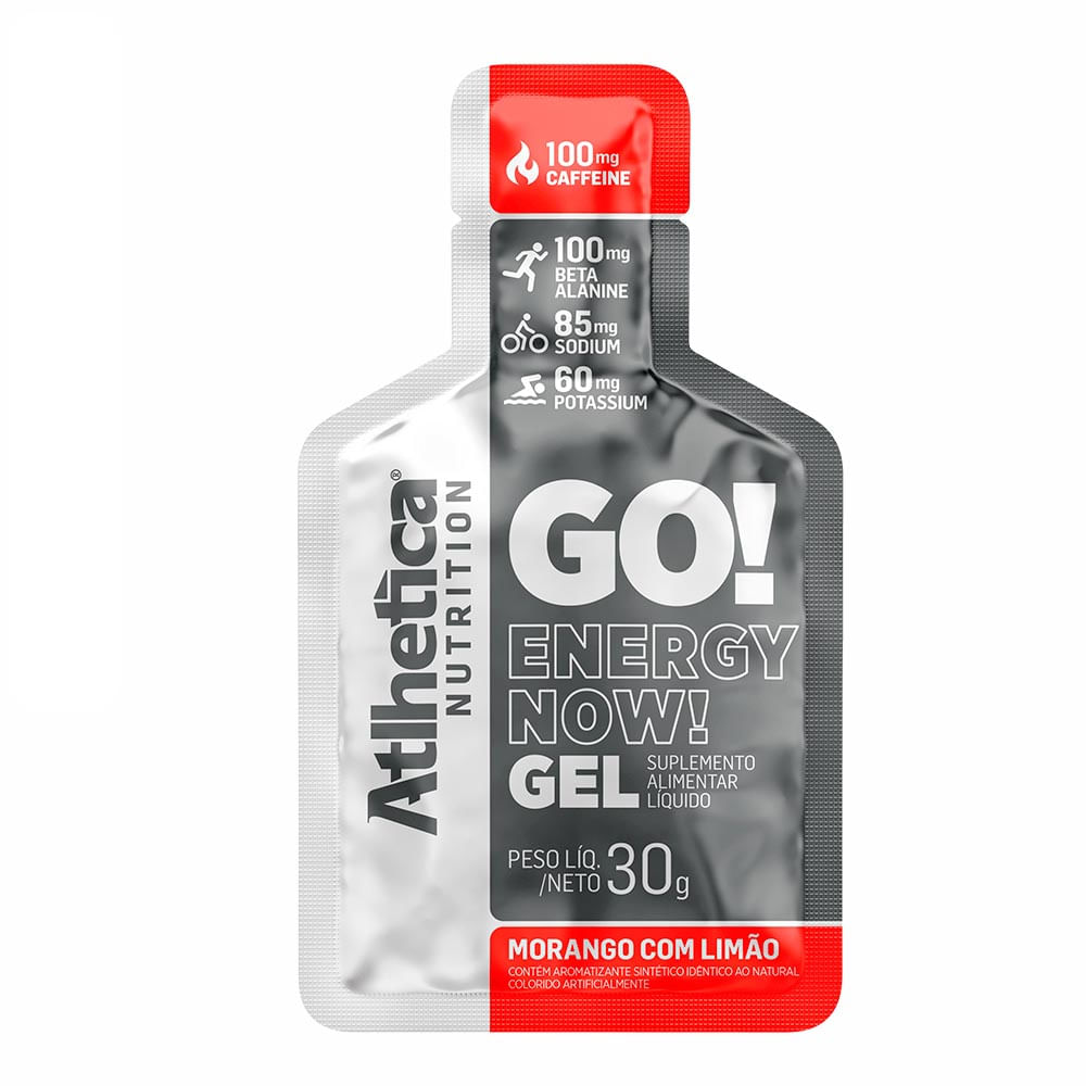 Go! Energy Now Gel Morango Com Limão Atlhetica Nutrition 10 Sachês Com 30g