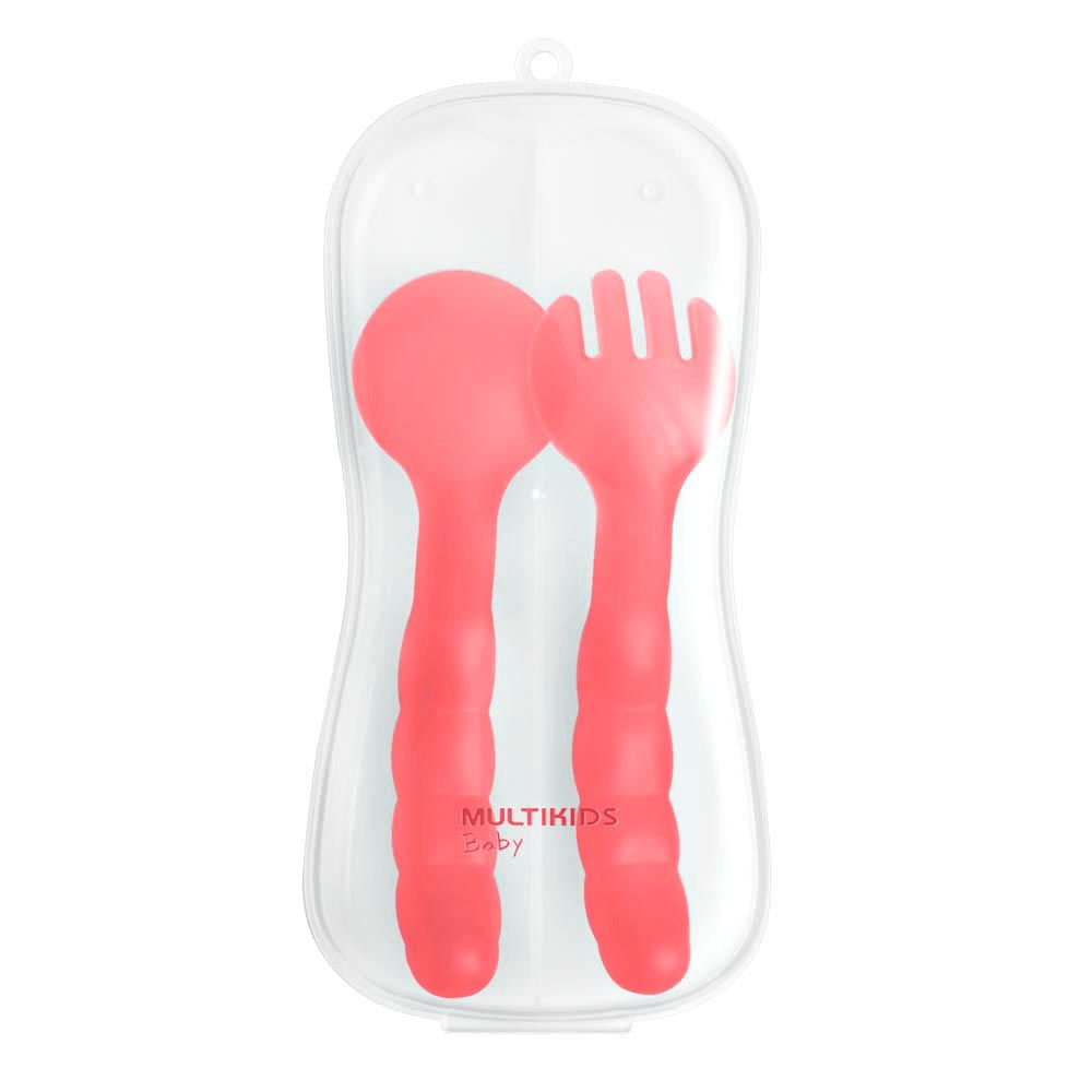 Colher e Garfo com Estojo Higiênico Funny Meal 6+M Rosa Multikids Baby BB1131