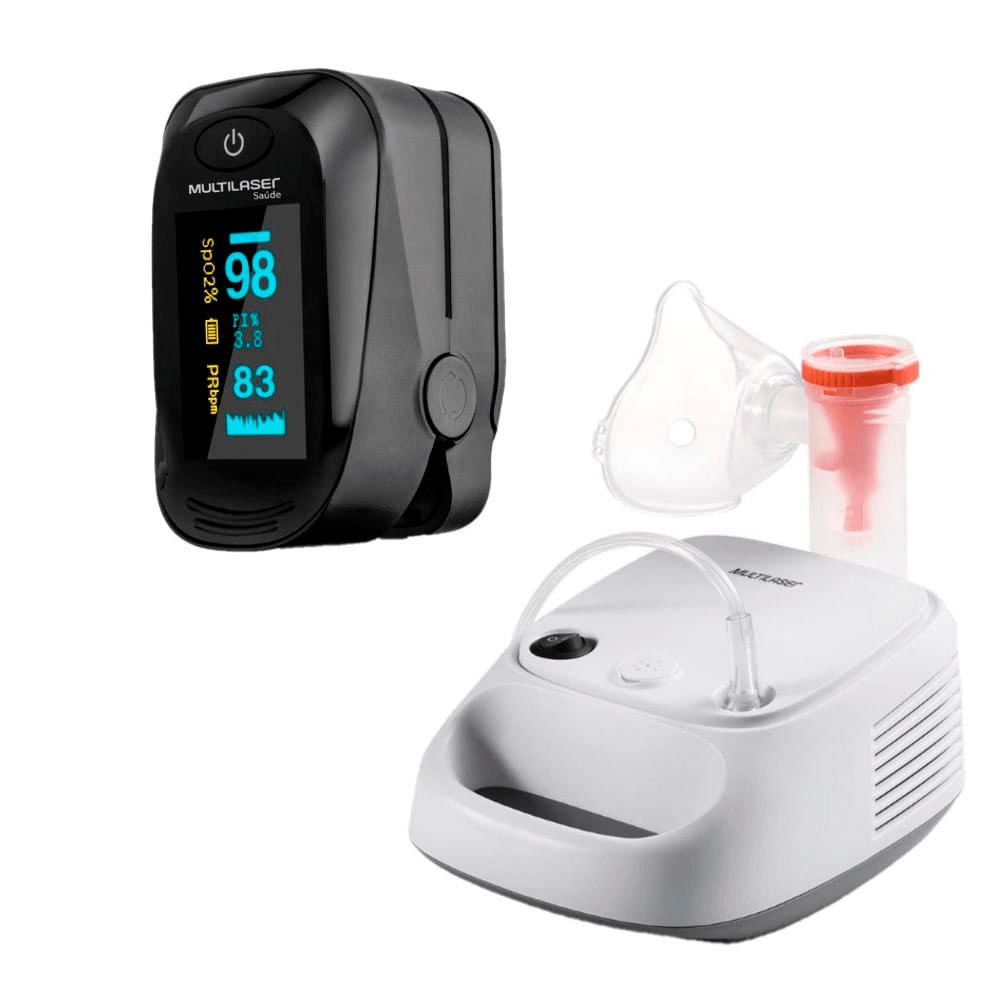 Kit Inalador Compressor NebPlus E Oxímetro de Dedo Oxygen Multilaser