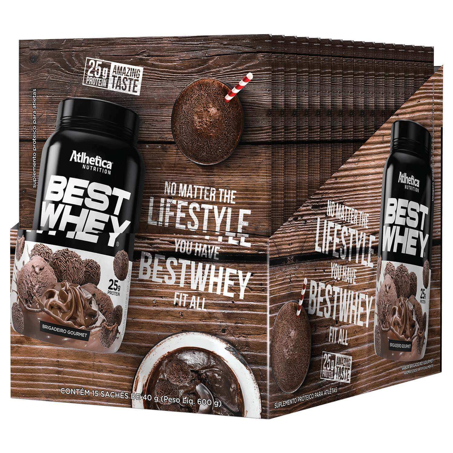 Best Whey Protein Brigadeiro Gourmet Atlhetica Nutrition Display 15 Sachês de 40g