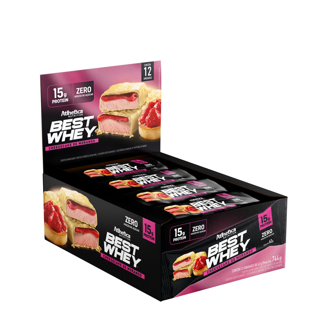 Best Whey Bar Cheesecake de Morango Atlhetica Nutrition Display 12 unid de 62g