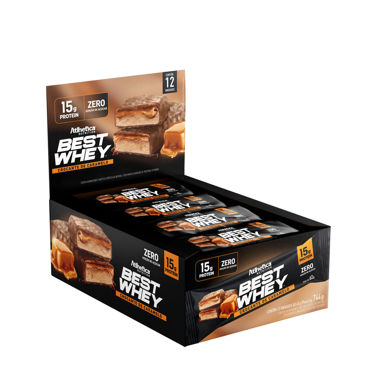 Best Whey Bar 15g Protein Crocante de Caramelo Atlhetica Nutrition 12 Un. de 62g