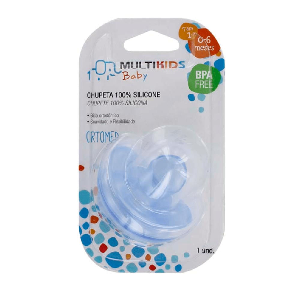 Chupeta 100% Silicone 0-6 meses Azul Multikids Baby BB036 - PanVel