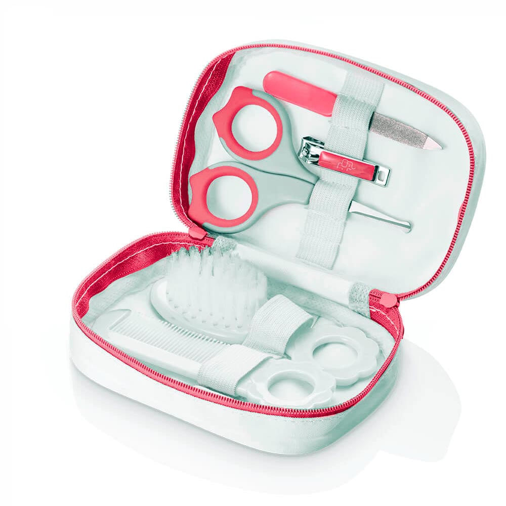 Kit Higiene Rosa Tesoura Cortador de Unhas Lixa Pente e Escova de Cabelos Multikids Baby BB098