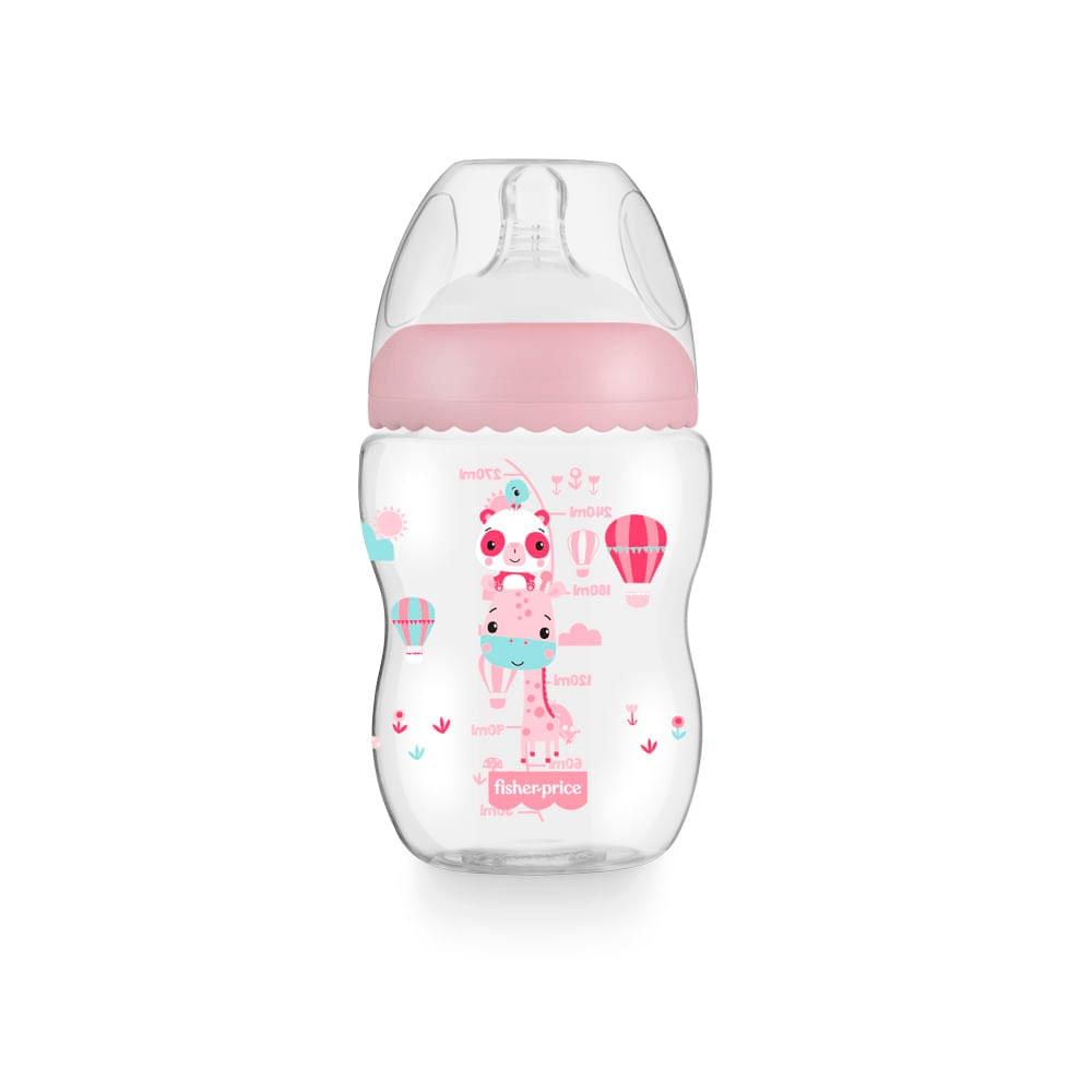Mamadeira First Moments Rosa Algodão Doce 270 ml +2 meses Fisher Price BB1027