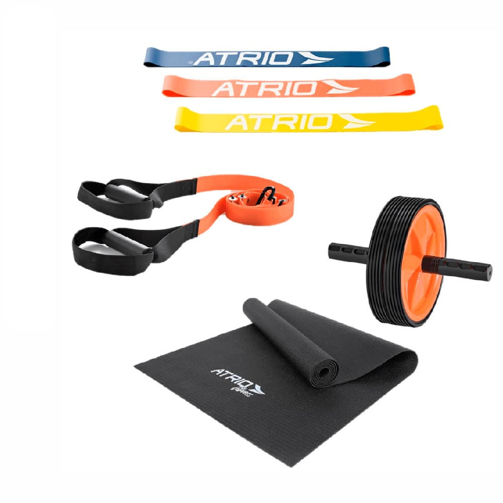 Kit Tiras De Suspensão E Tapete Com Faixas Elásticas E Roda Abdominal Atrio