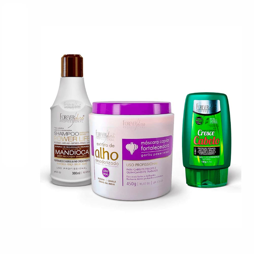 Kit Forever Liss Máscara De Alho 450g + Shampoo Mandioca 300Ml + Leave-in 140g