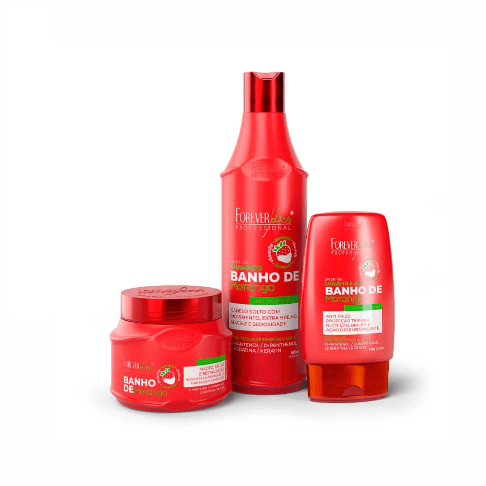 Kit Forever Liss Máscara Banho De Verniz 250g + Shampoo 500Ml + Leave-in 140g