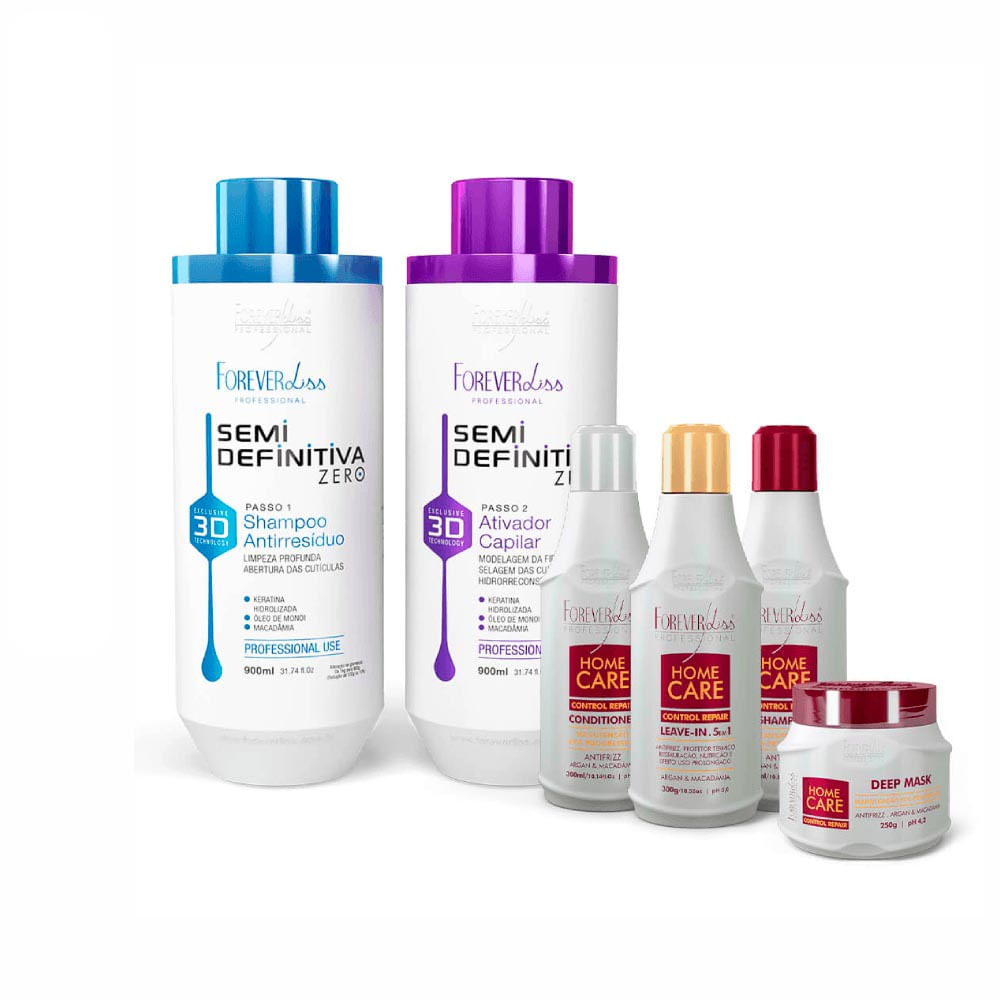 Kit Escova Semi Definitiva Zero 2x900ml com Kit Pós Progressiva Forever Liss