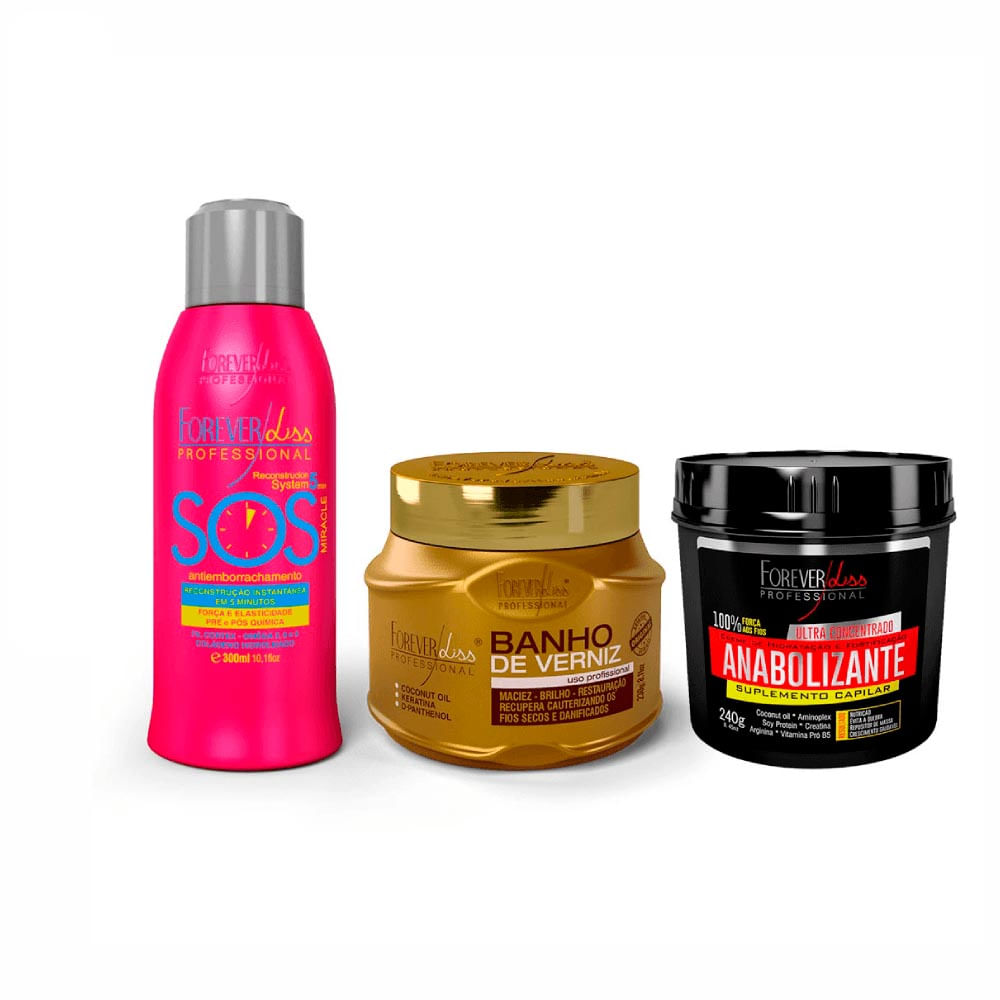 Kit Forever Liss Máscara + Anabolizante Capilar + SOS Antiemborrachamento