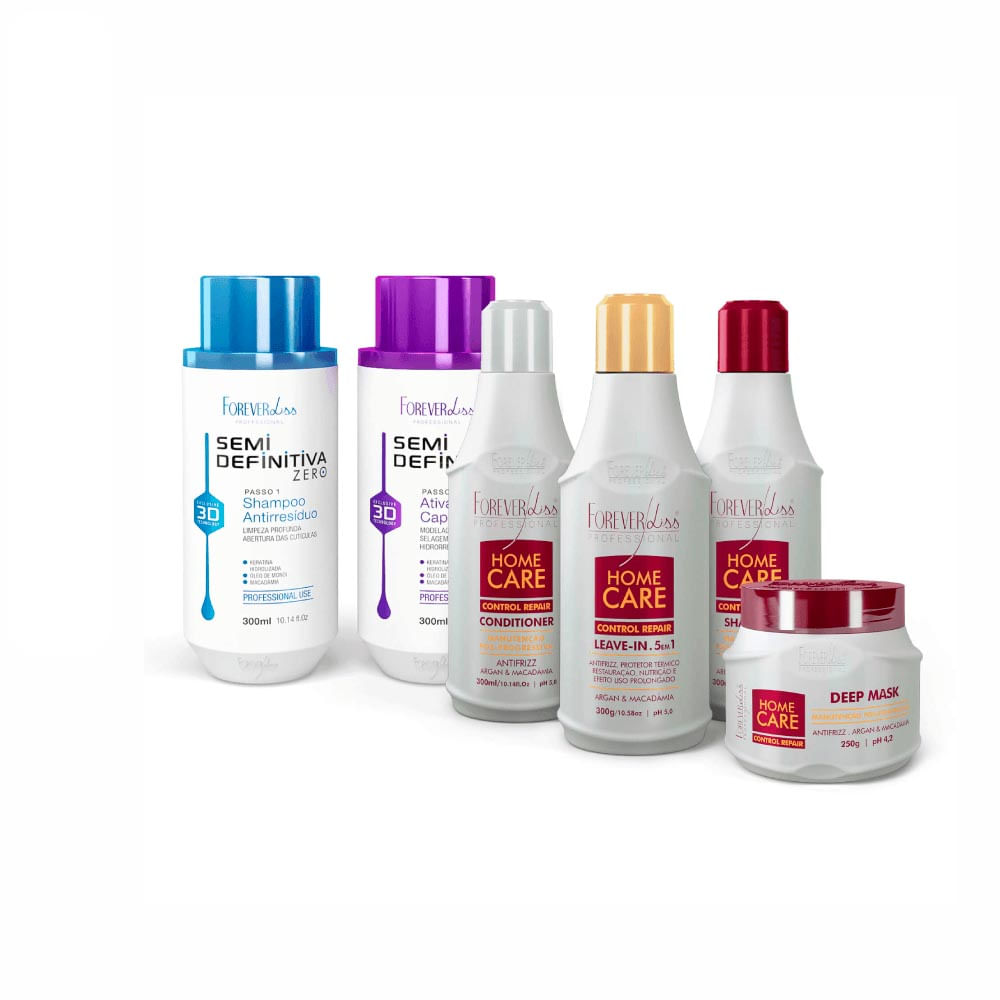 Kit Forever Liss Escova Semi Definitiva Zero 2x300ml Com Kit Pós Progressiva