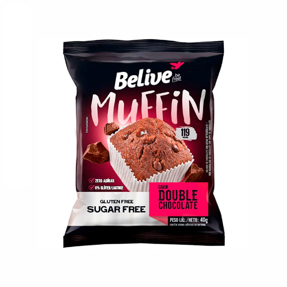 Muffin Double Chocolate Zero Açúcar Belive 40g