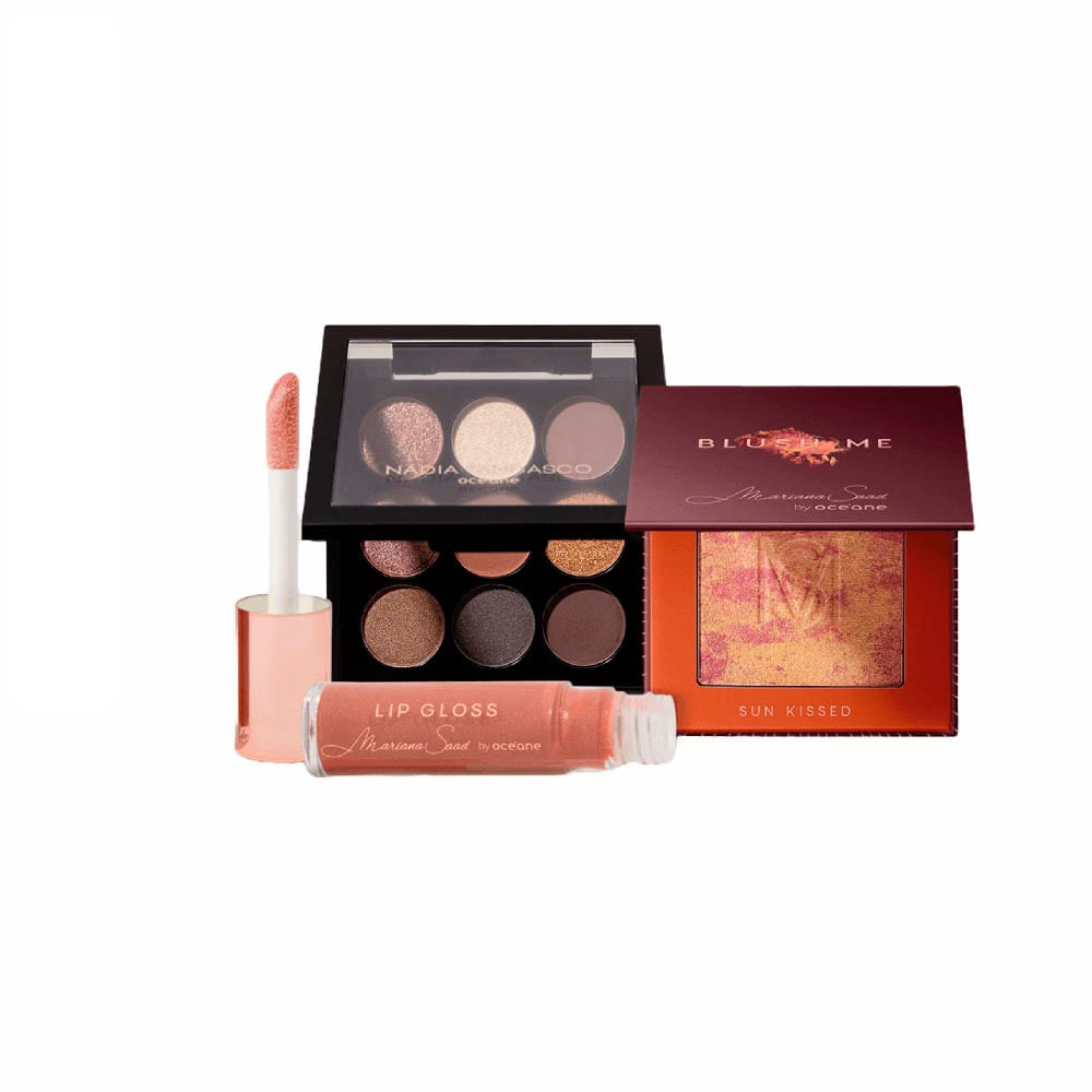 Kit Océane Paleta De Sombras + Blush Sun Kissed + Brilho Labial Nude Me