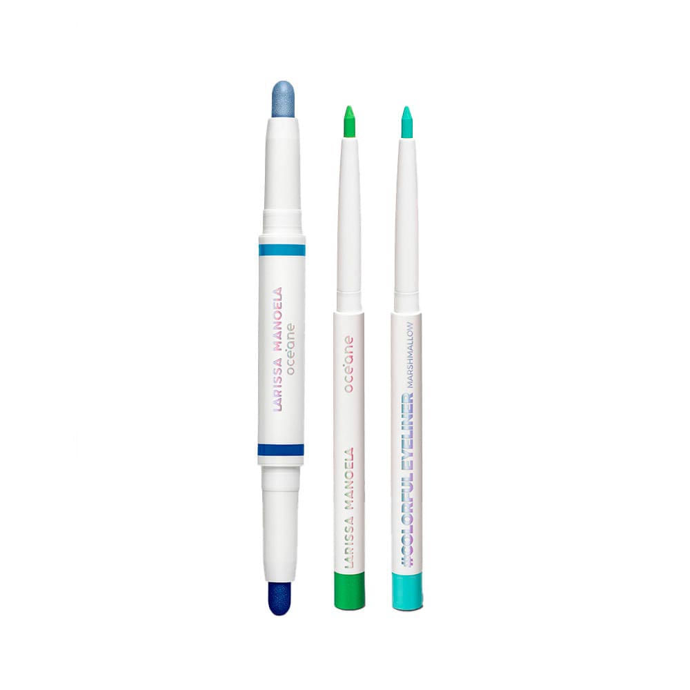 Kit Sombra em Bastão Dupla Azul + Lápis Delineador Verde + Lápis Delineador Azul Larissa Manoela By Océane