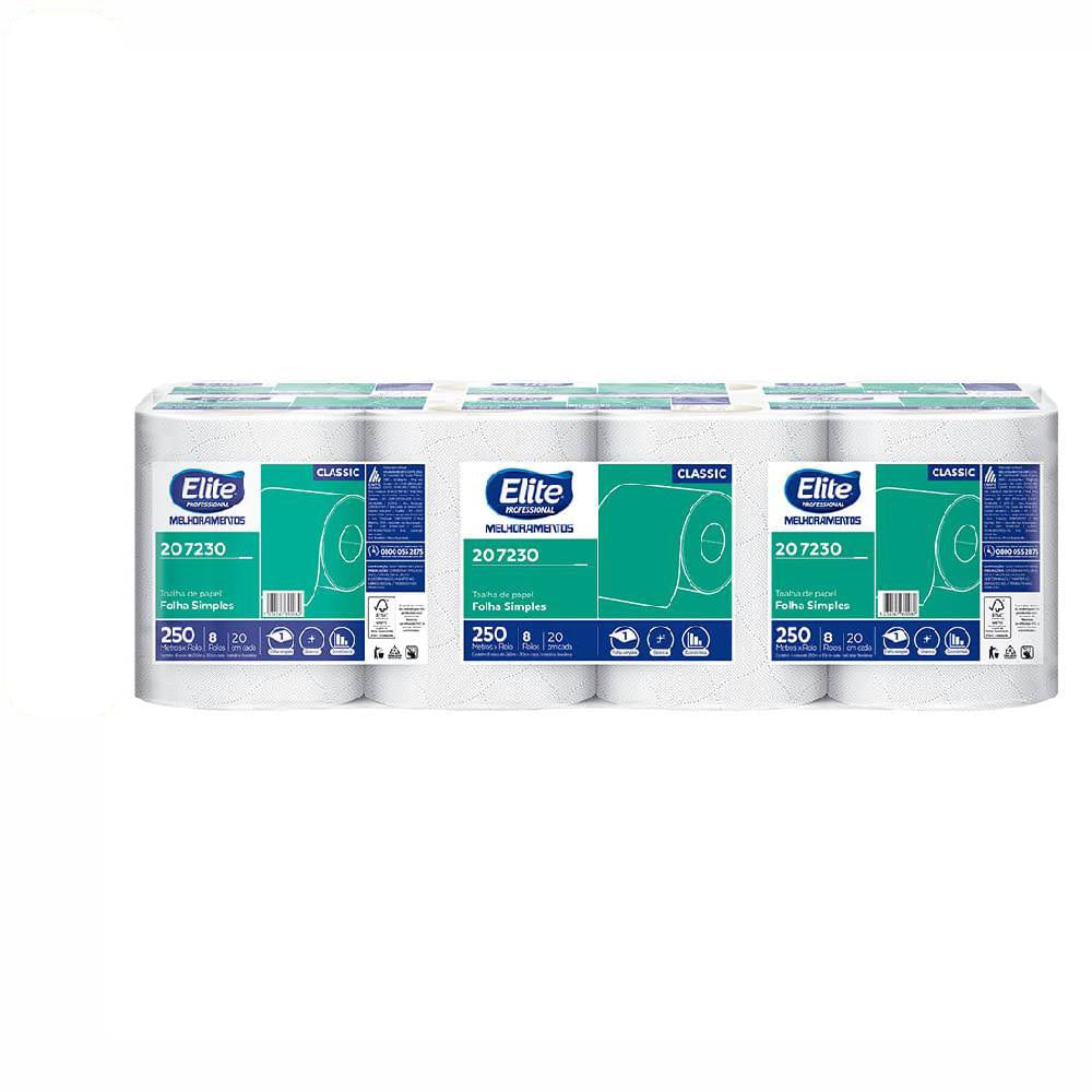 Toalha Em Rolo Classic Com 8 Rolos De Folha Simples 250 M