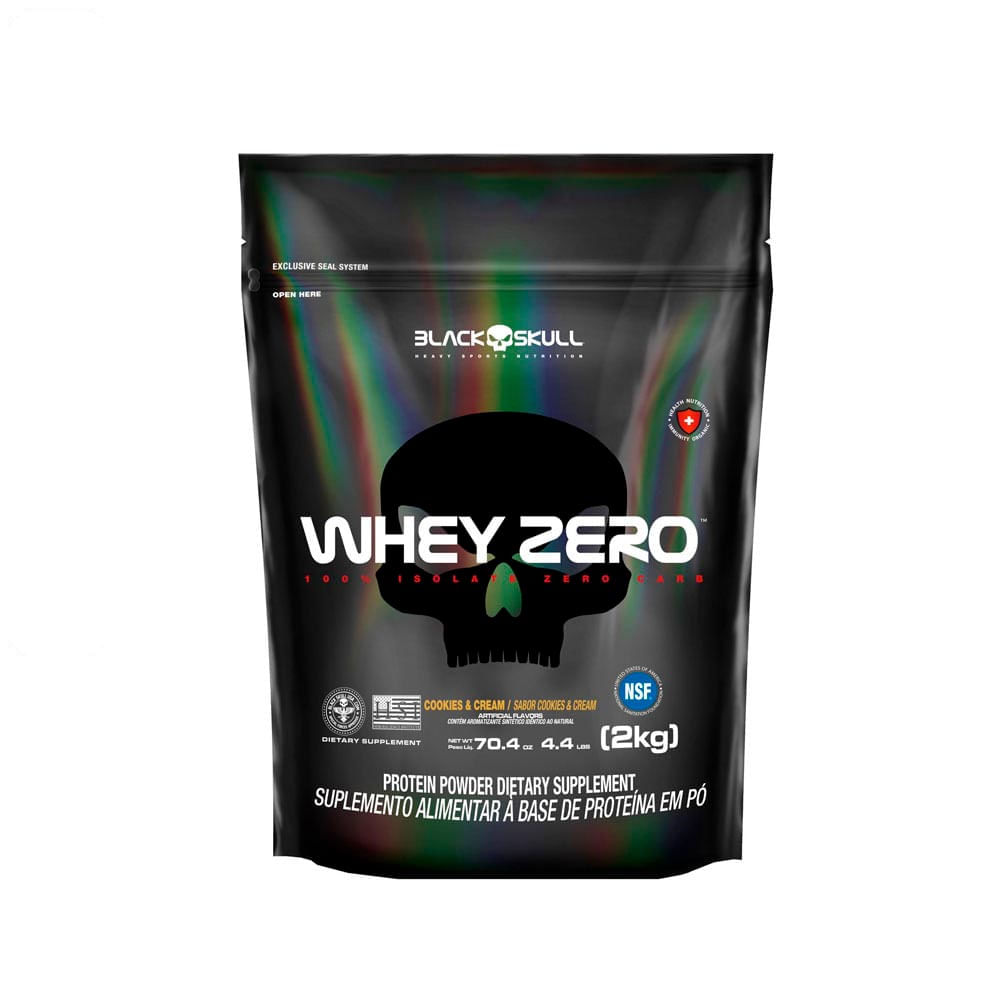 Suplemento Alimentar de Whey Protein Isolado Whey Zero Black Skull Refil 2kg Cookies & Cream