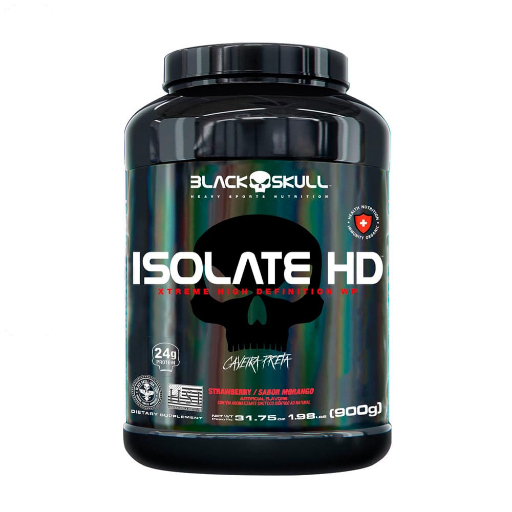 Suplemento Alimentar de Whey Protein Isolado Isolate HD Caveira Preta 900g Morango