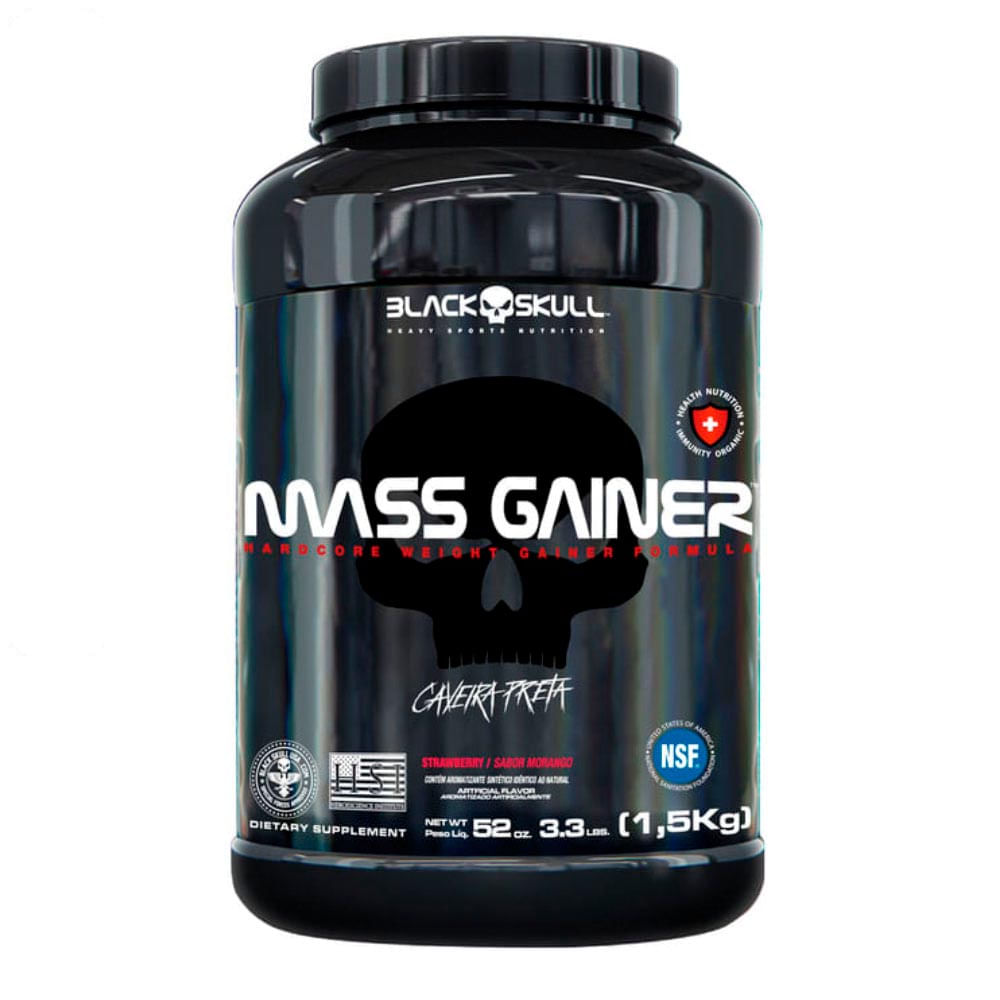 Suplemento Hipercalórico Mass Gainer Caveira Preta 1,5kg Morango