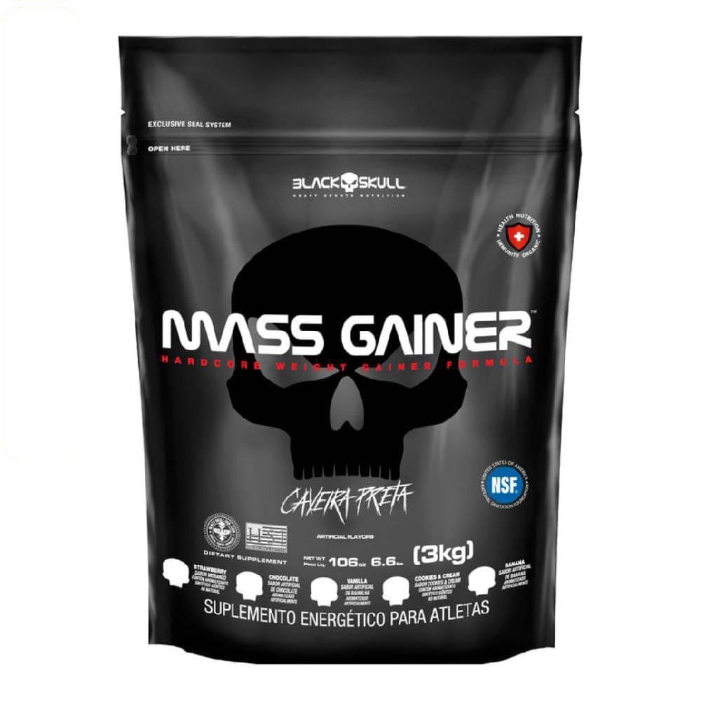 HIPERCALÓRICO REFIL MASS GAINER CHOCOLATE 3KG CAVEIRA PRETA