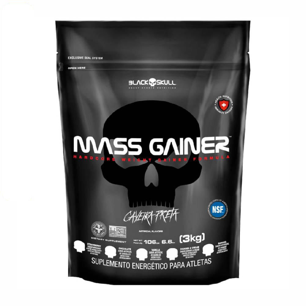HIPERCALÓRICO REFIL MASS GAINER BANANA 3KG CAVEIRA PRETA