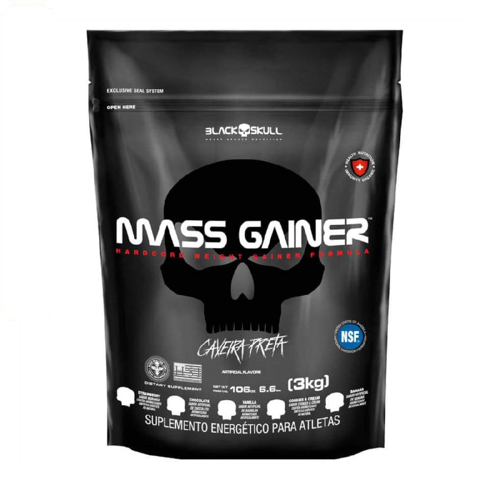 REFIL MASS GAINER MORANGO 3KG REFIL CAVEIRA PRETA