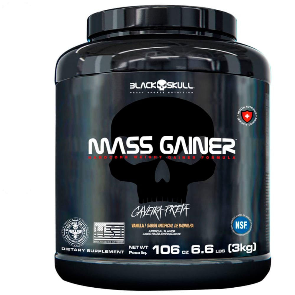Suplemento Alimentar Hipercalórico Mass Gainer Caveira Preta 3kg Sabor Baunilha