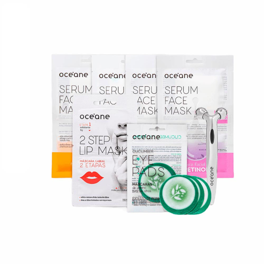 Kit Océane Skincare Máscaras Faciais 6 Unidades+ Massageador Facial
