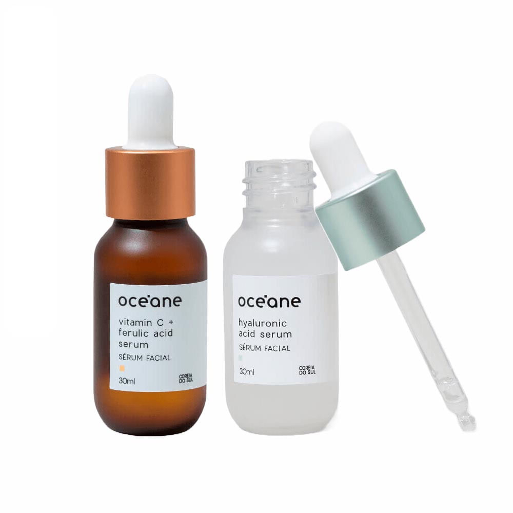 Kit Océane 2 Sérum Faciais Ácido Hialurônico + Vitamina C e Ácido Ferulico