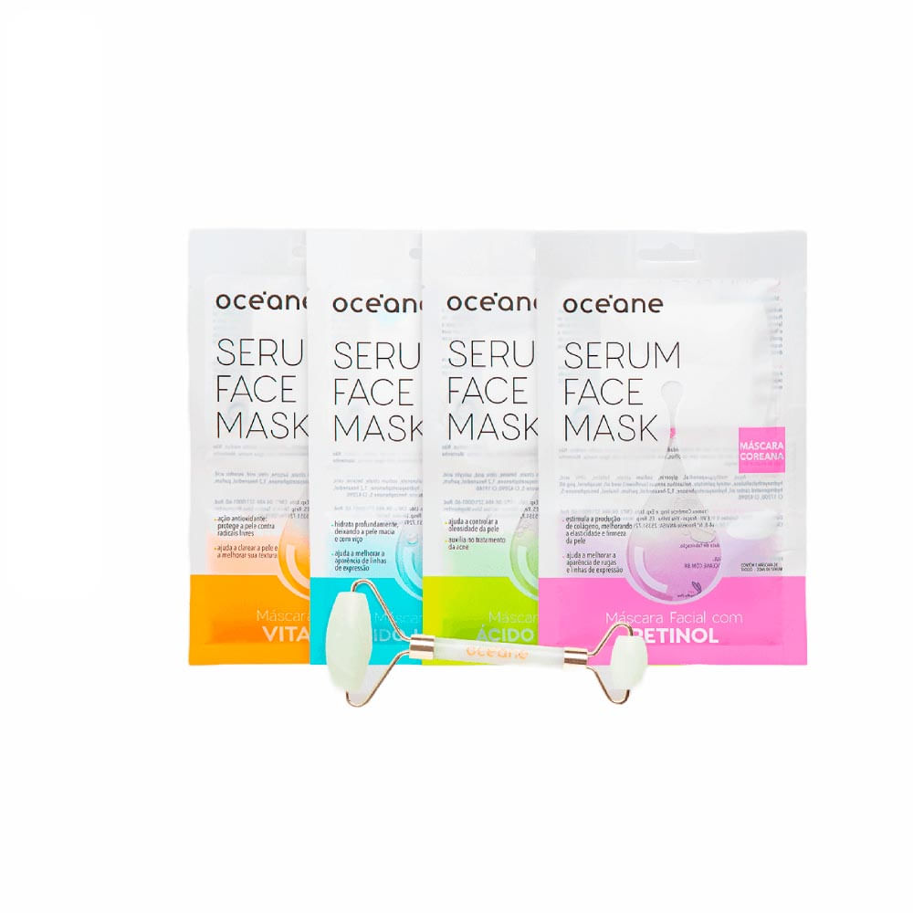Kit Océane 4 Máscaras Faciais De Sérum + Massageador Facial Jade Roller