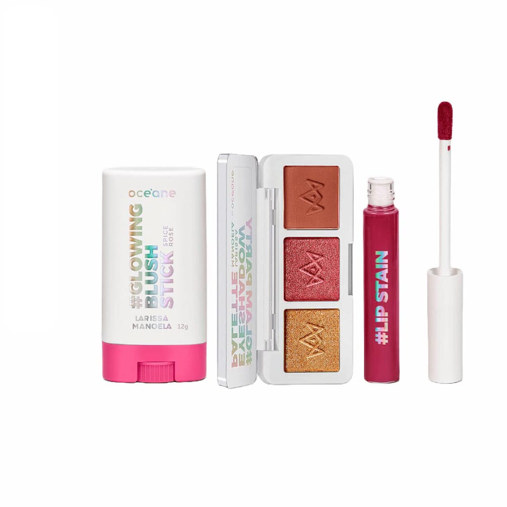 Kit Larissa Manoela By Océane Blush Em Bastão + Paleta De Sombras + Batom Bordô