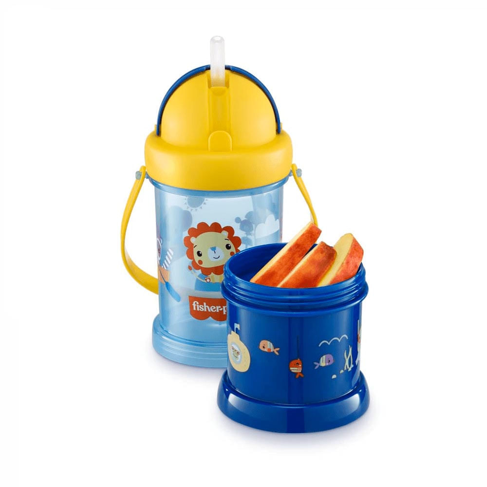 Copo Fisher Price Com Porta Snack Playfyl Summer Sky Azul 300Ml