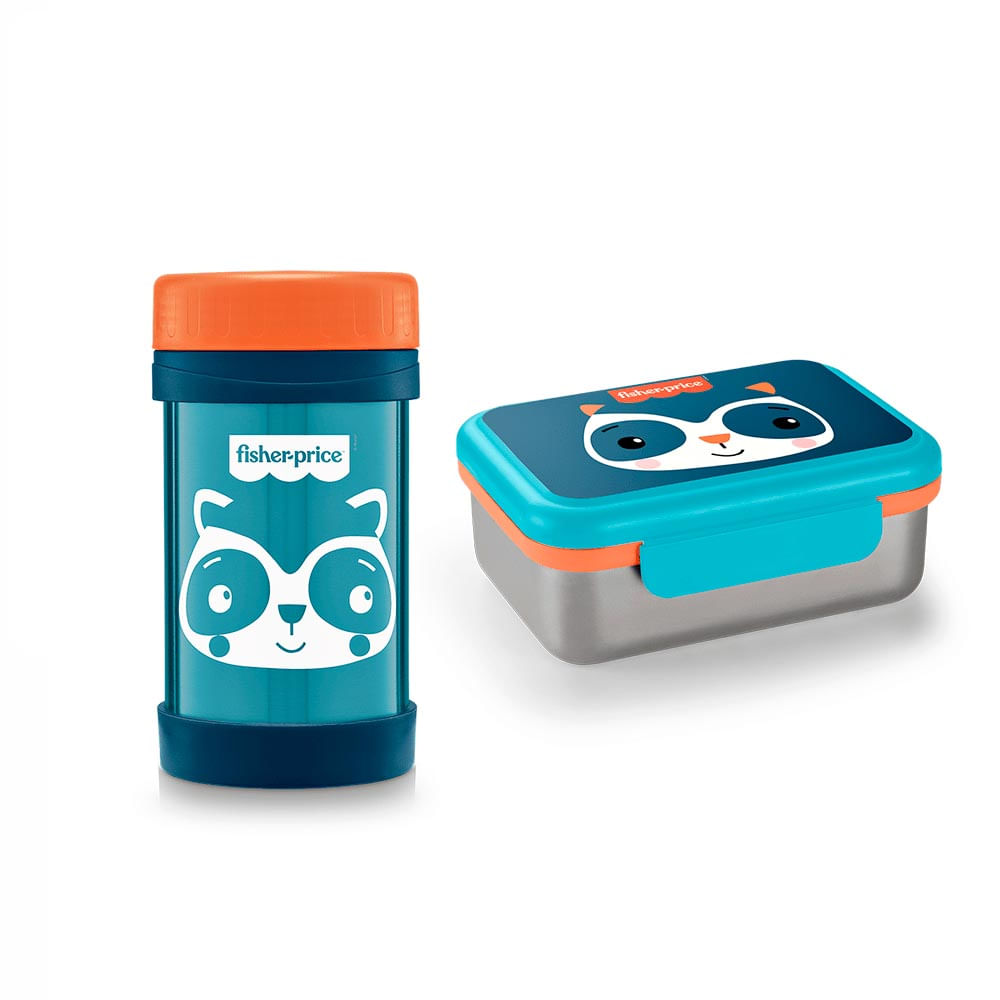 Combo Fisher Price Aço Inox Pote Térmico Hot & Cold e Bento Box Hot & Cold Azul