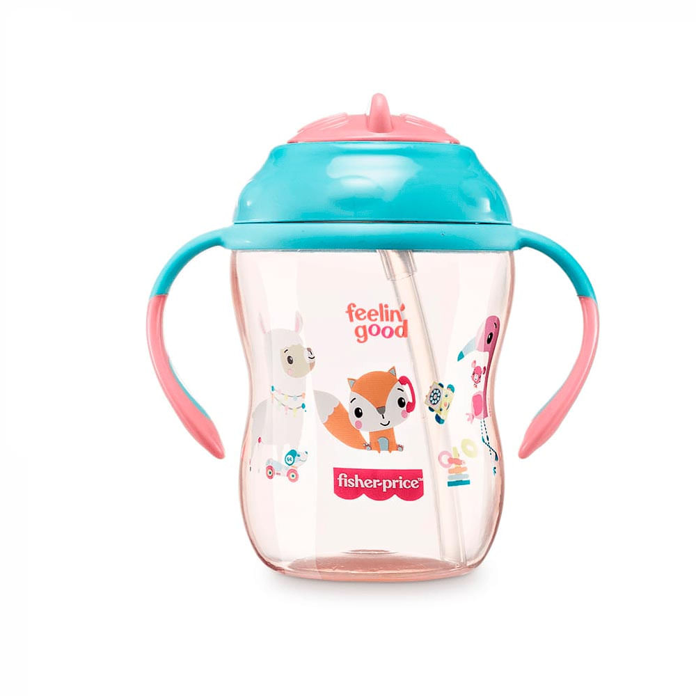 Copo de Treinamento Fisher Price Com Canudo First Moments Rosa 270Ml