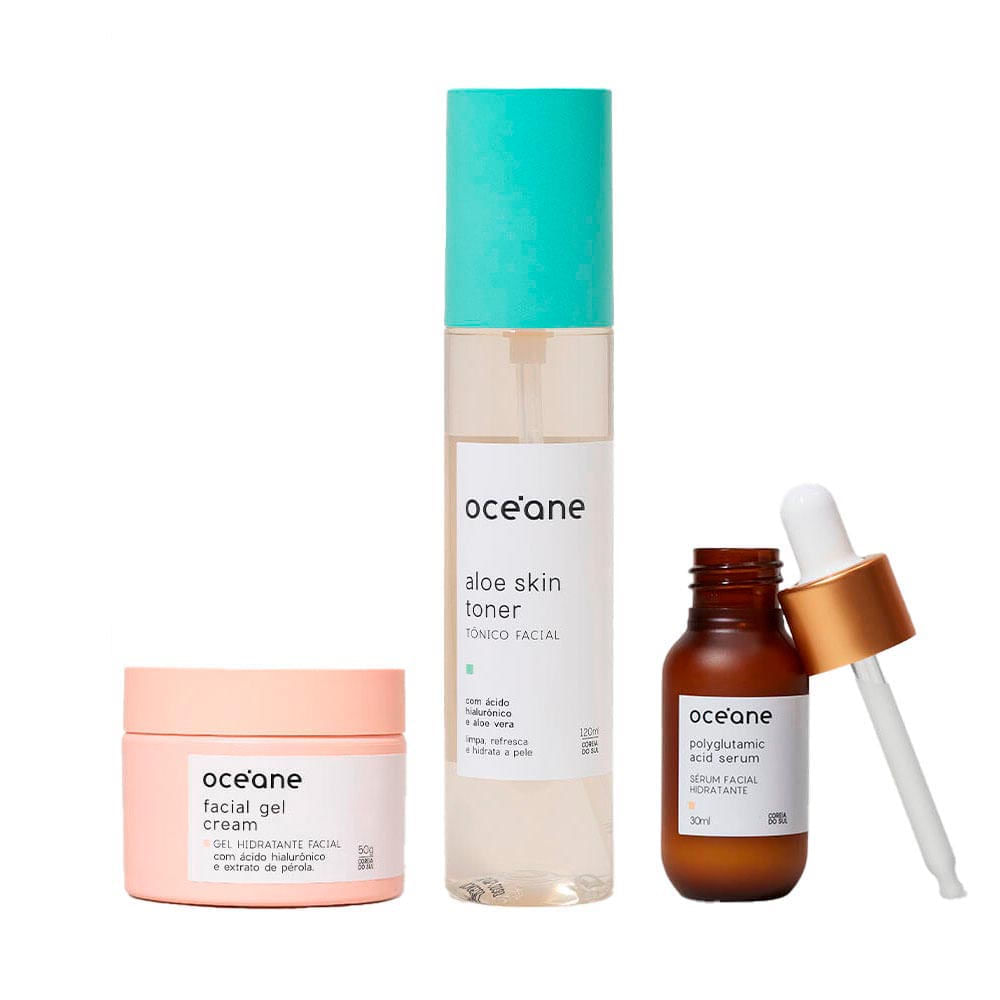 Kit Sérum Ácido Poliglutâmico + Gel Hidratante Facial + Tônico Océane
