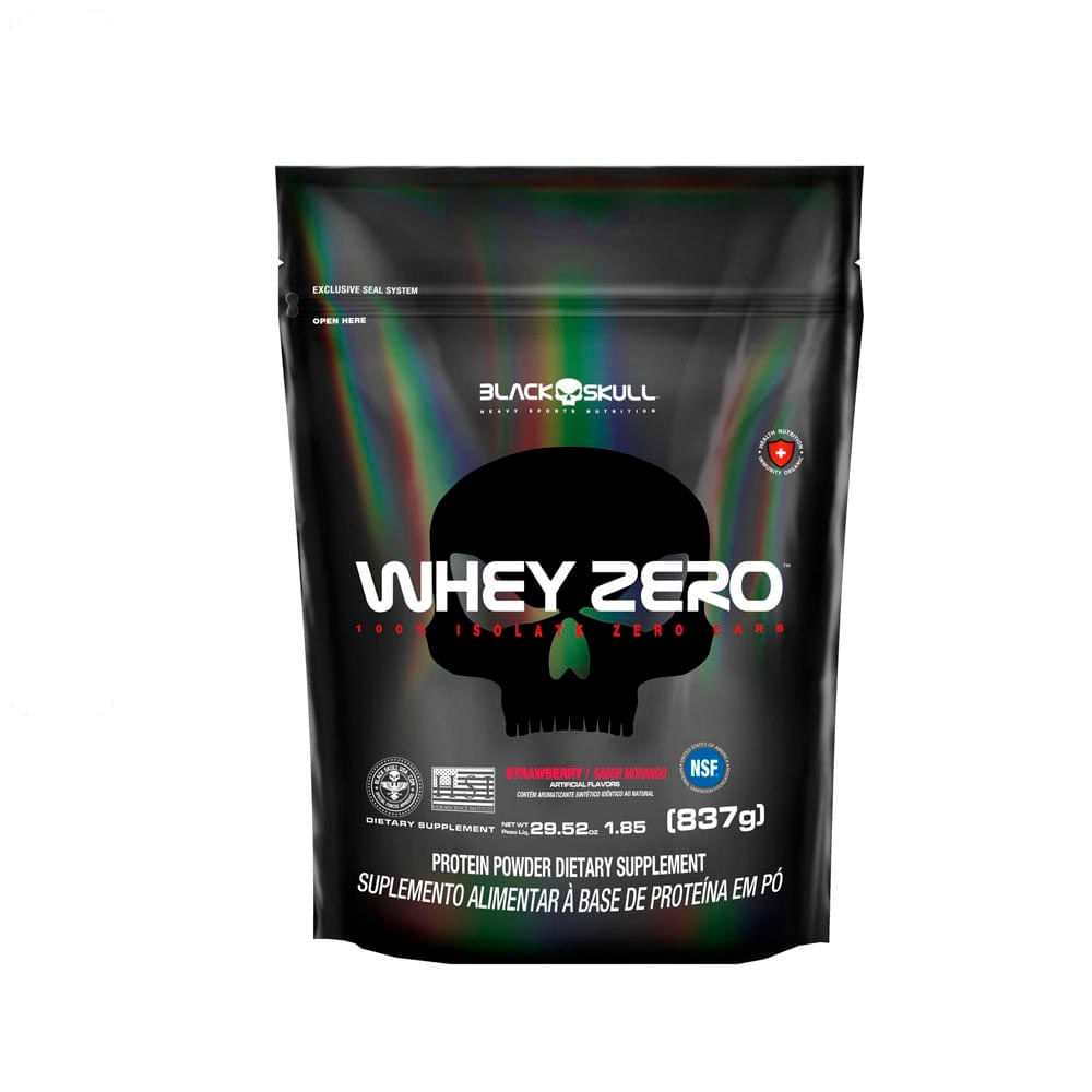 Suplemento Alimentar de Whey Protein Isolado Whey Zero Black Skull 837g Strawberry
