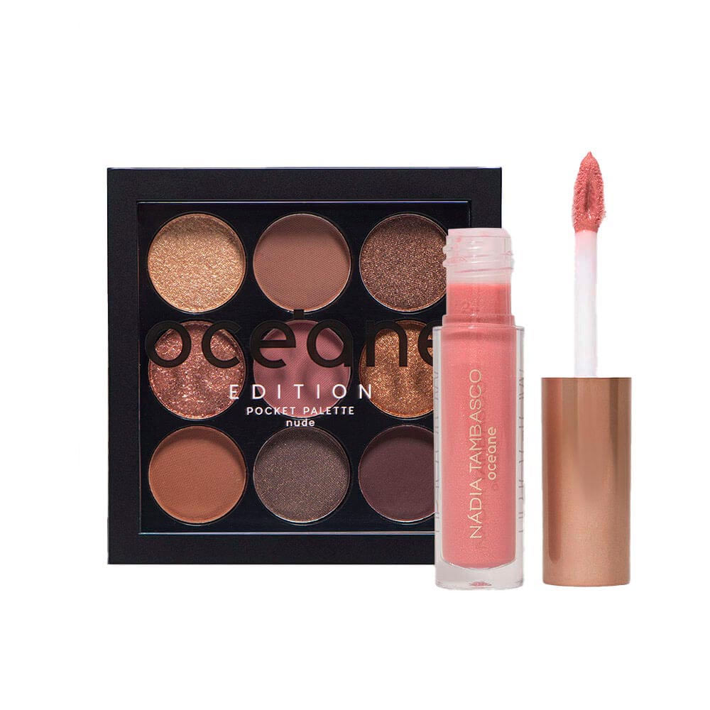 Kit Paleta de Sombras Pocket Nude + Brilho Labial Rosa Océane
