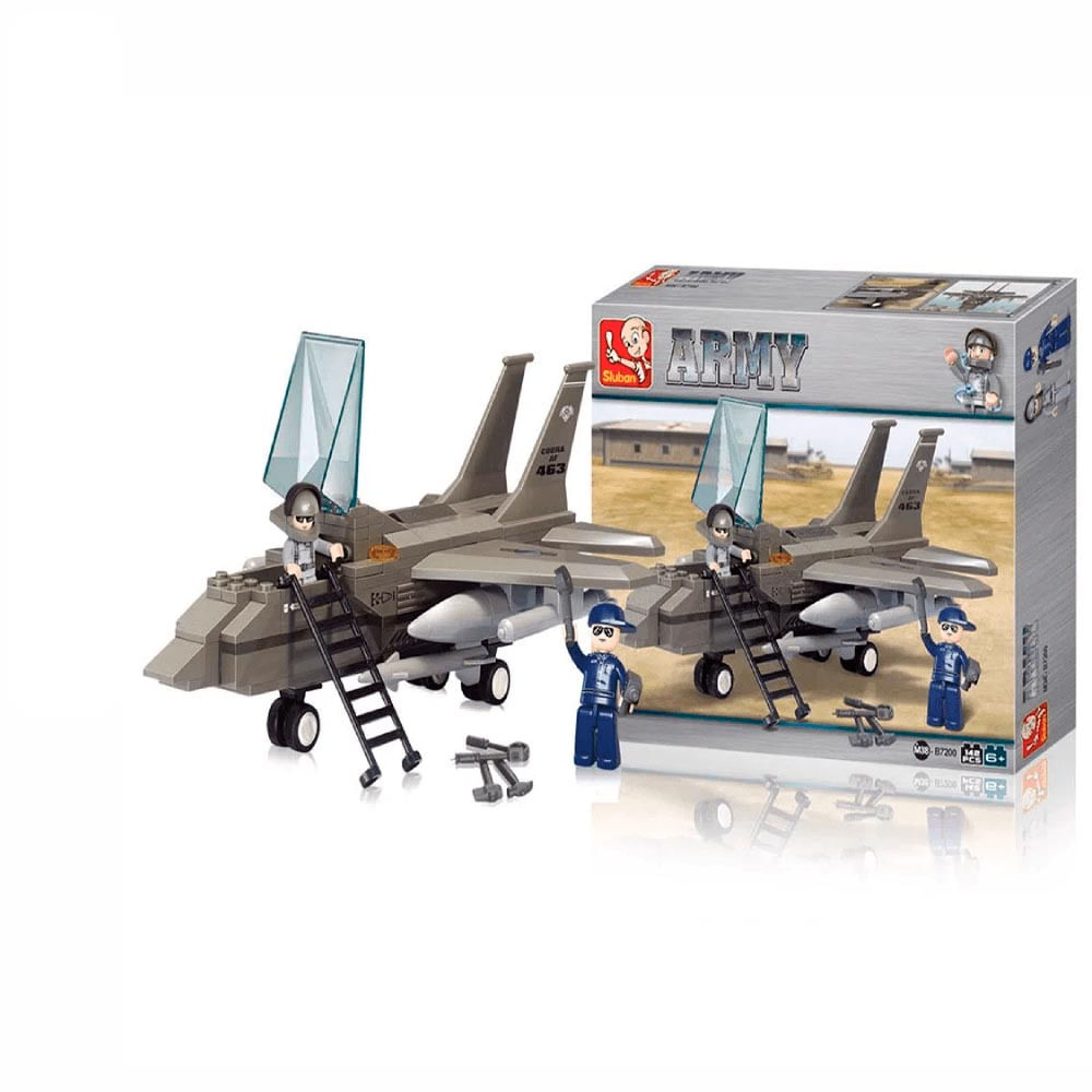 Blocos De Montar Air Force Modelo Jato de Combate 142 Peças Multikids