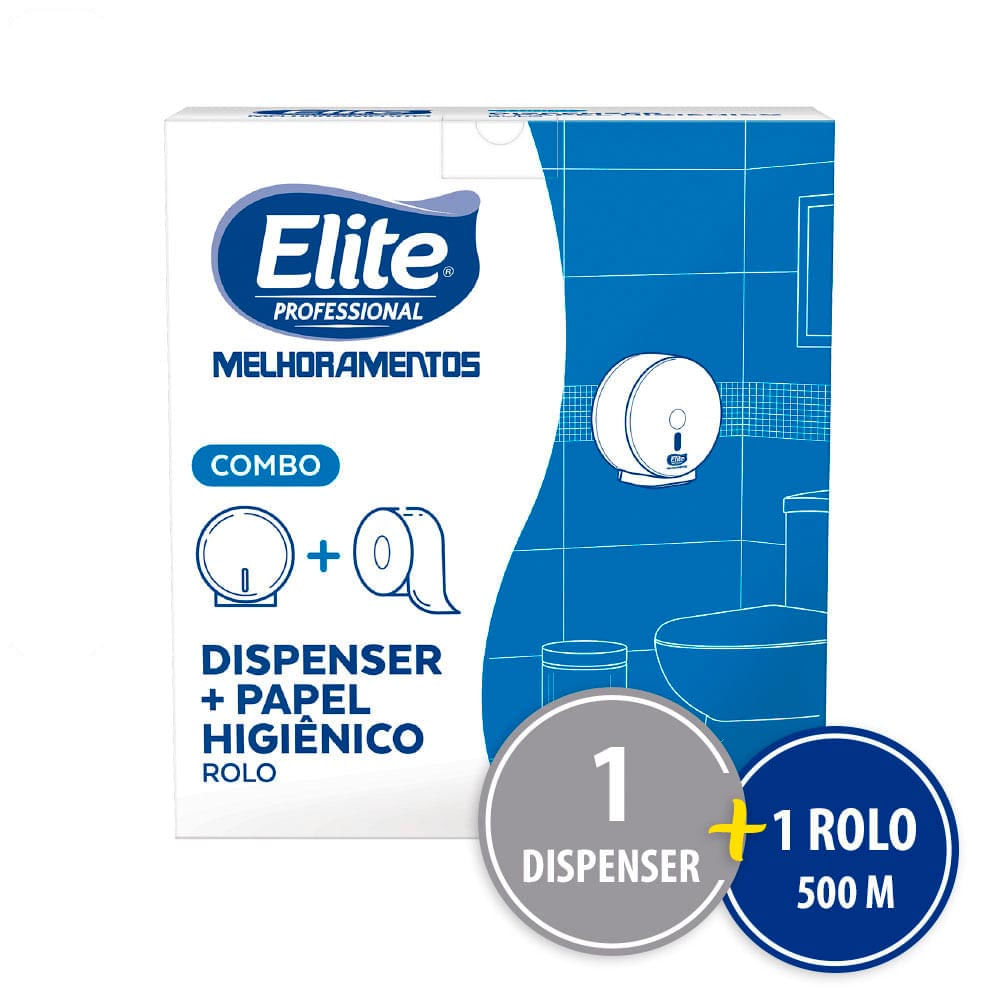 Combo Dispenser de Papel Higiênico + Rolo Papel Higiênico Plus Folha Simples Elite Professional
