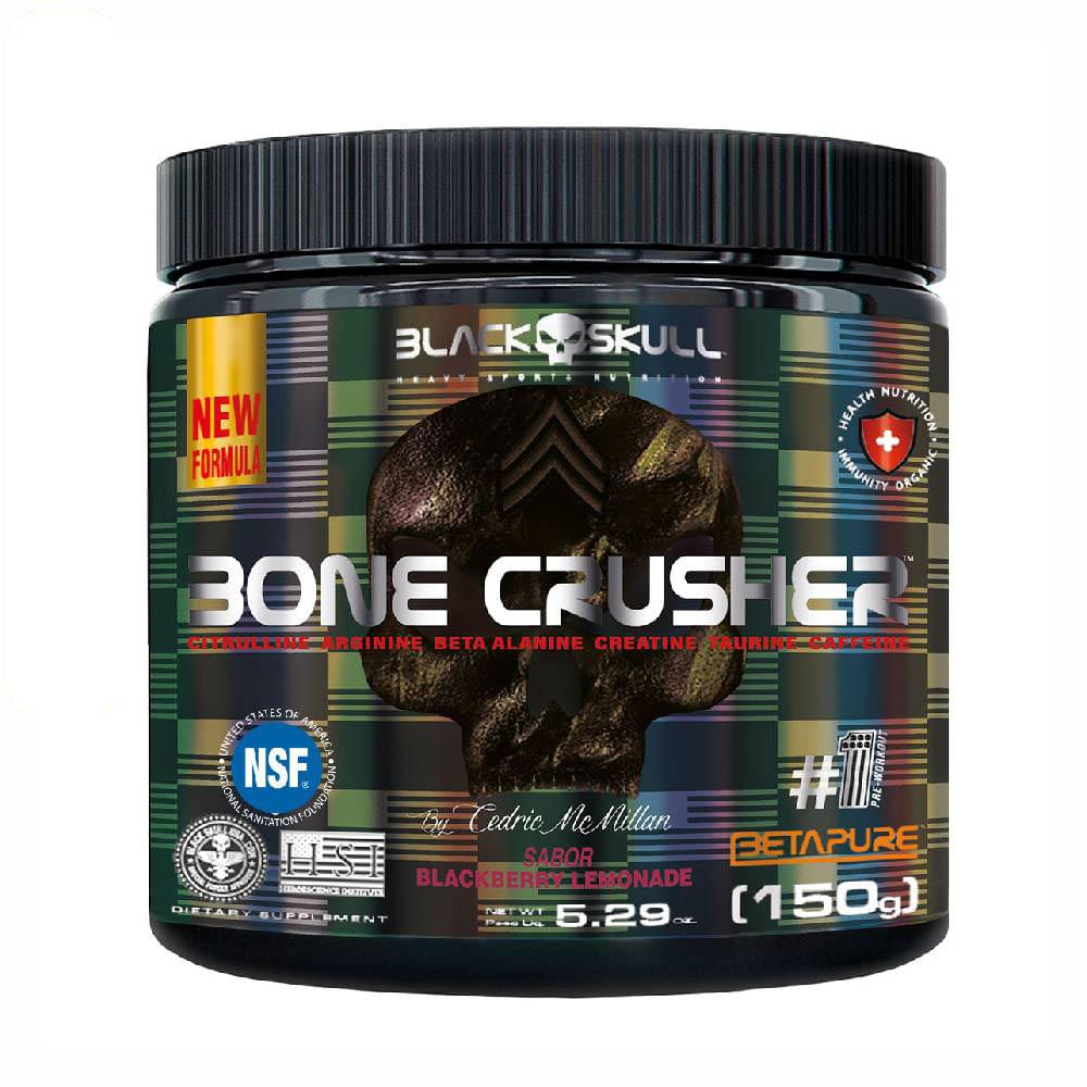 Pré-Treino Bone Crusher (Nova Fórmula Blackberry Lemonade 150G Black Skull