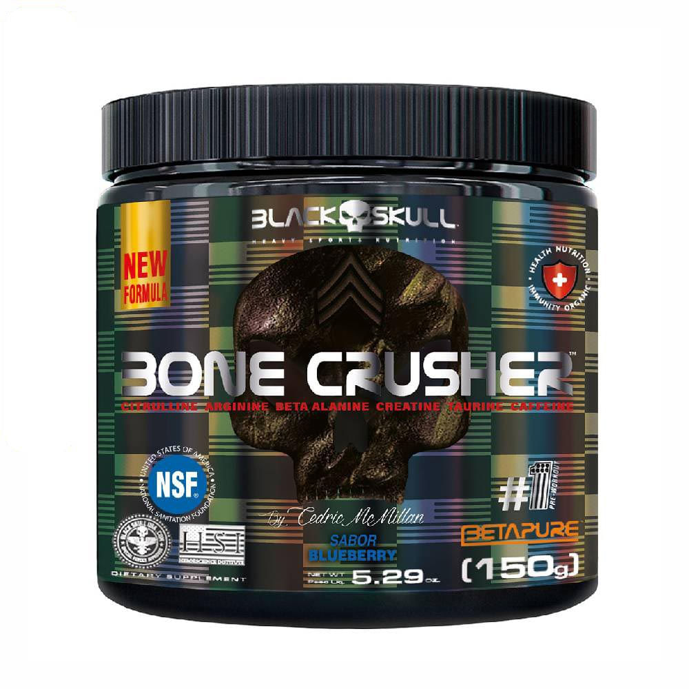 Pré-Treino Bone Crusher (Nova Fórmula) Blueberry 150G Black Skull