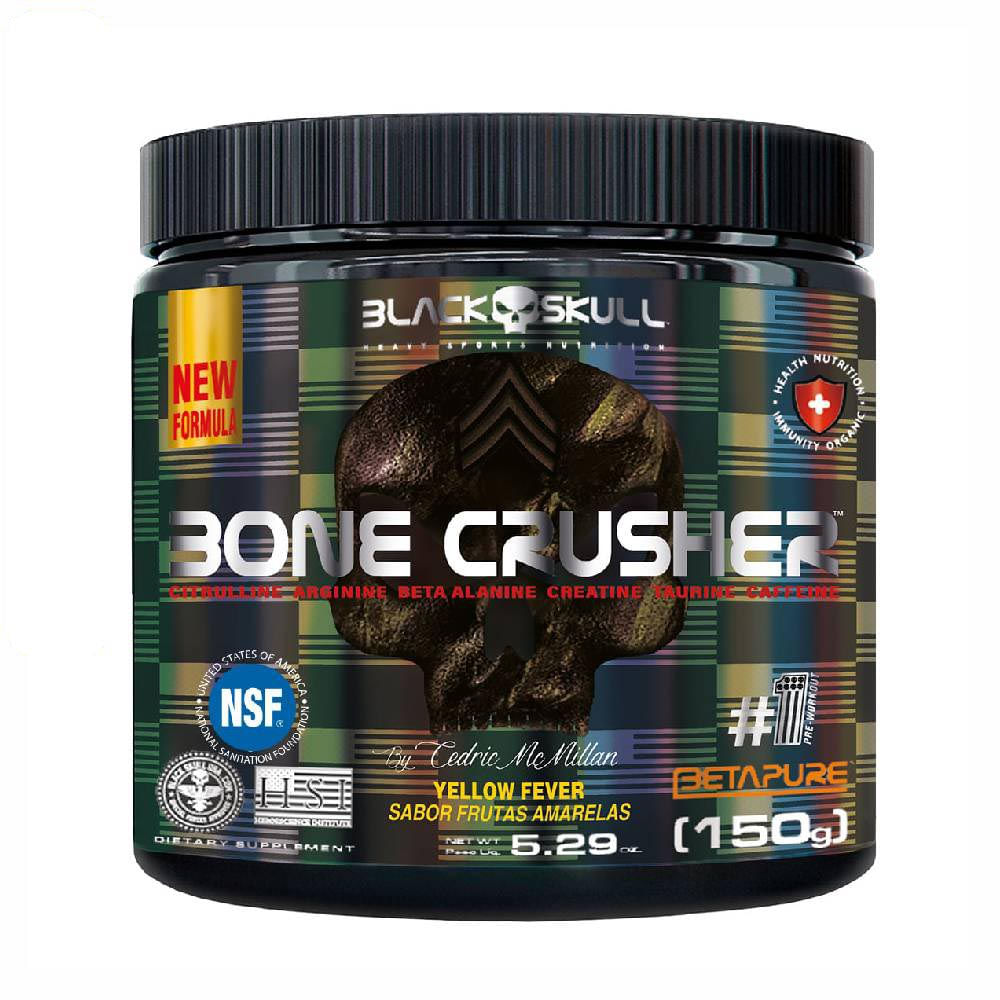 Pré-Treino Bone Crusher (Nova Fórmula) Yellow Fever 150G Black Skull