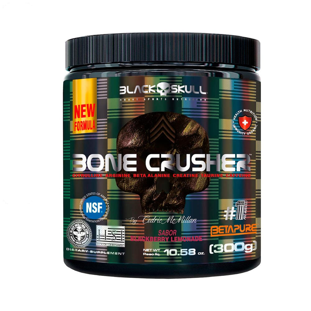 Suplemento Alimentar Pré-Treino Bone Crusher Black Skull 300g Sabor Blackberry Lemonade